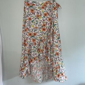 Floral Ruffle Wrap Skirt - Size XXXL Midi  High Low Boho Prairie Festival Travel